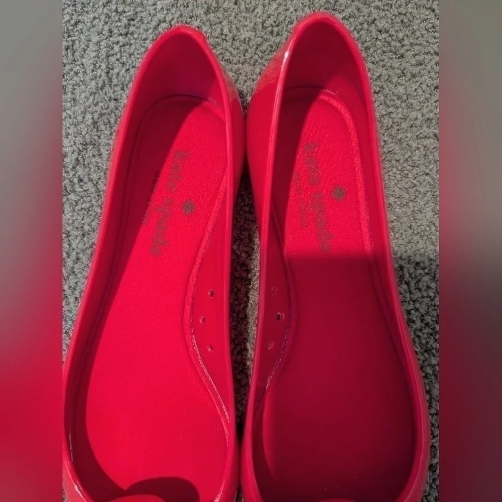 Kate Spade Red Floral Rose Jelly Ballerina Flats Size 6 Dainty Romantic Designer